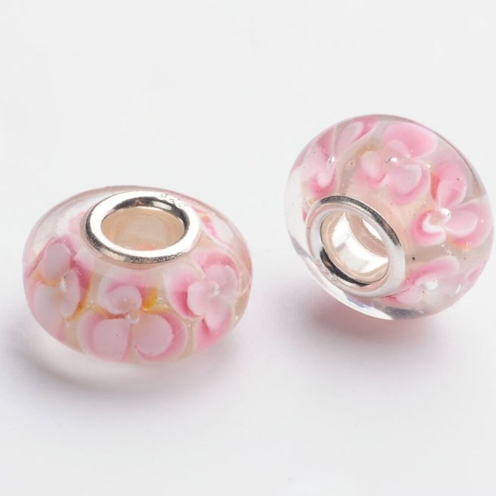 One Floral Murano Glass handmade 925 silver core European bead Fits Pandora